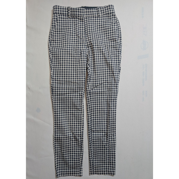 H&M Pants, Blue & White Checkered Print, Zipper, Stretch, Size 6 Trousers Slacks - Picture 1 of 11